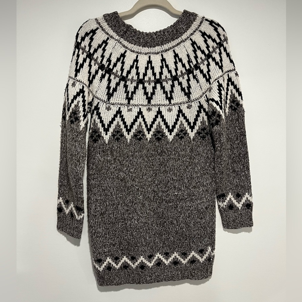 Line & Dot Apres Gray and White Fair Isle Crewneck Sweater Dress - Picture 7 of 7